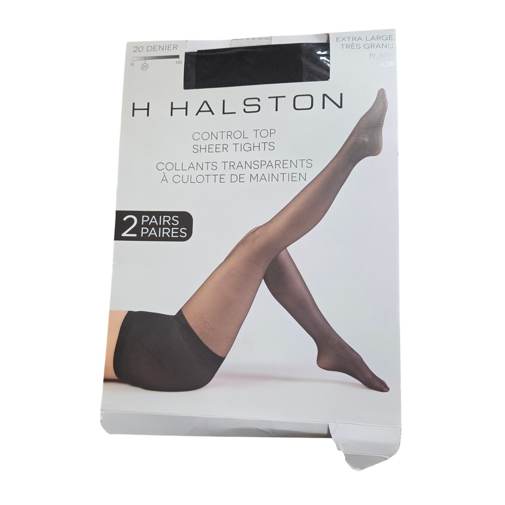 H Halston Control Top Sheer Tights XL 2 Pairs Black 20 Denier HHTIL0007 Open Box